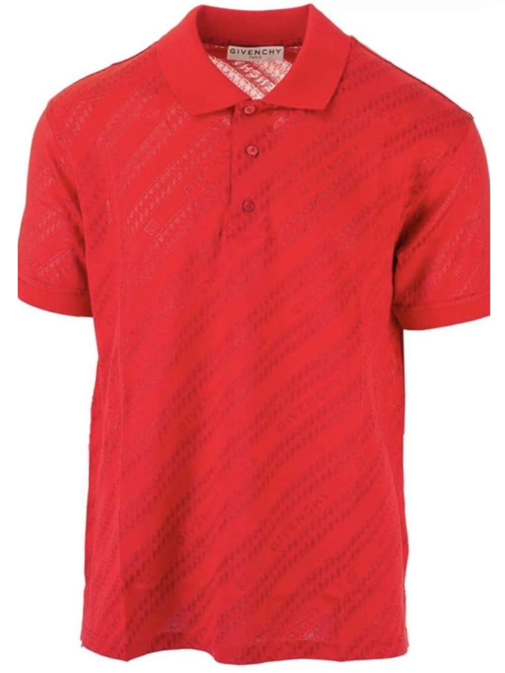 Givenchy Authentic Red Chain Logo Jacquard Short Sleeve Polo Italy Size L